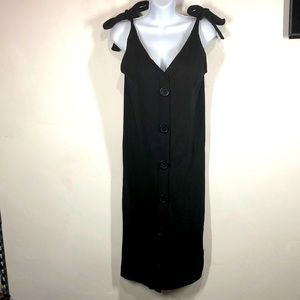NWT Zara black ribbed big button shoulder tie dress size large